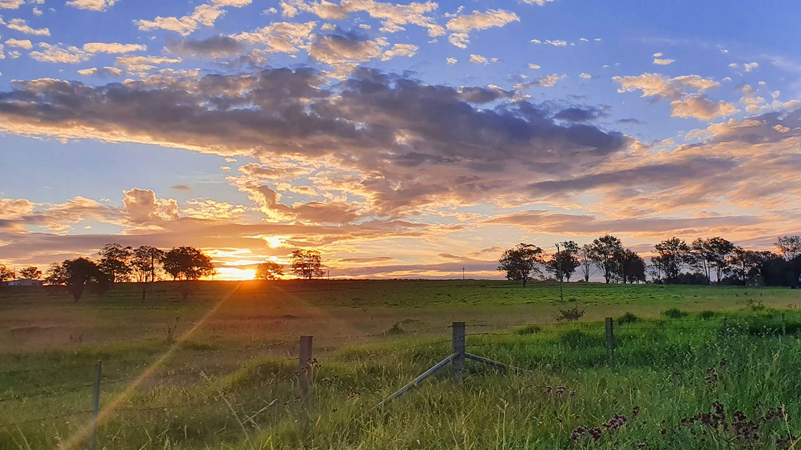 Big sky over rural Queensland farmland at sunset